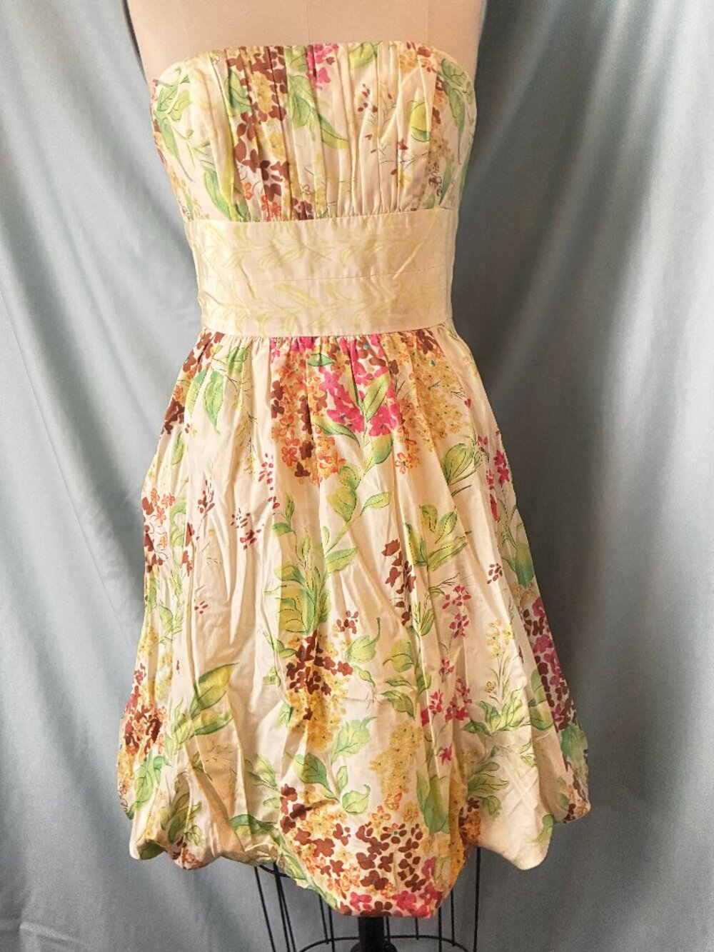 PLENTY By Tracy Reese Yellow Floral Coton/Silk Strapless Bubble Hem Dress